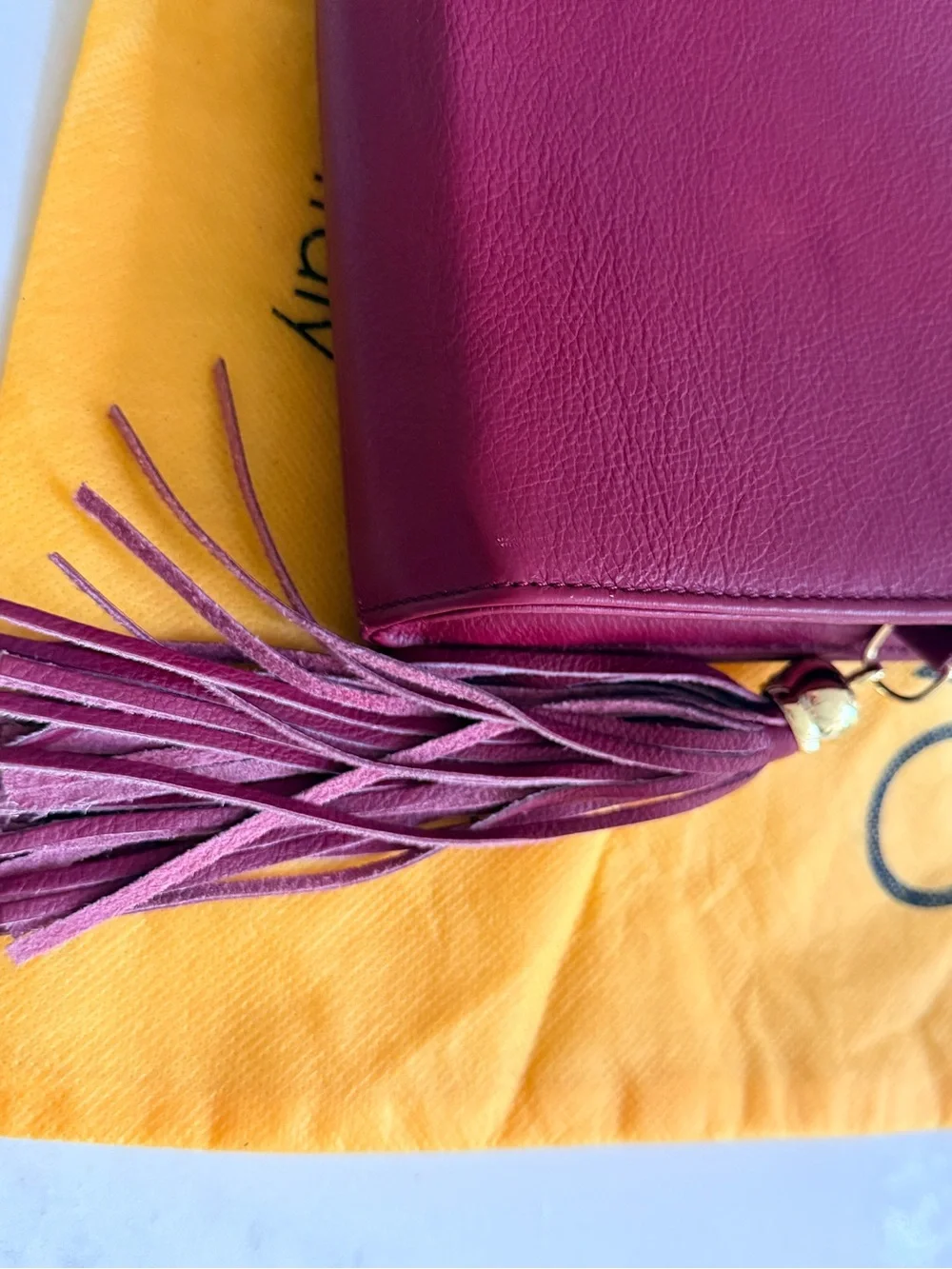 Valentino Burgundy Leather Wristlet Clutch with Tassel